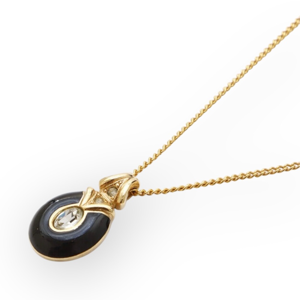 DIOR Black Enamel and Rhinestone Embellished Pendant Necklace - Picture 4 of 11